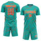 Custom Aqua Orange-White Lightning Sports Sublimation Soccer Uniform Jersey