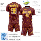 Custom Burgundy Gold-White Lightning Sports Sublimation Soccer Uniform Jersey