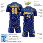 Custom Royal Yellow-White Lightning Sports Sublimation Soccer Uniform Jersey