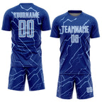 Custom Royal Light Blue-White Lightning Sports Sublimation Soccer Uniform Jersey