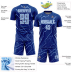 Custom Royal Light Blue-White Lightning Sports Sublimation Soccer Uniform Jersey