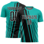 Custom Aqua Black-White Lines Sports Sublimation Soccer Uniform Jersey