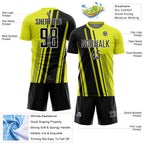 Custom Neon Yellow Black-White Lines Sports Sublimation Soccer Uniform Jersey