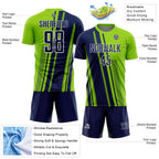 Custom Neon Green Navy-White Lines Sports Sublimation Soccer Uniform Jersey