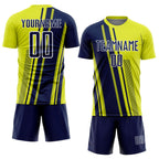 Custom Neon Yellow Navy-White Lines Sports Sublimation Soccer Uniform Jersey