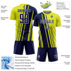 Custom Neon Yellow Navy-White Lines Sports Sublimation Soccer Uniform Jersey