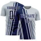 Custom Silver Navy-White Lines Sports Sublimation Soccer Uniform Jersey