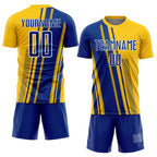Custom Yellow Royal-White Lines Sports Sublimation Soccer Uniform Jersey