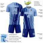 Custom Light Blue Royal-White Lines Sports Sublimation Soccer Uniform Jersey
