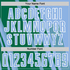 Custom Light Blue Kelly Green-White Lines Sports Sublimation Soccer Uniform Jersey