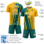 Custom Gold Teal-White Lines Sports Sublimation Soccer Uniform Jersey