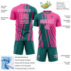 Custom Pink Teal-White Lines Sports Sublimation Soccer Uniform Jersey
