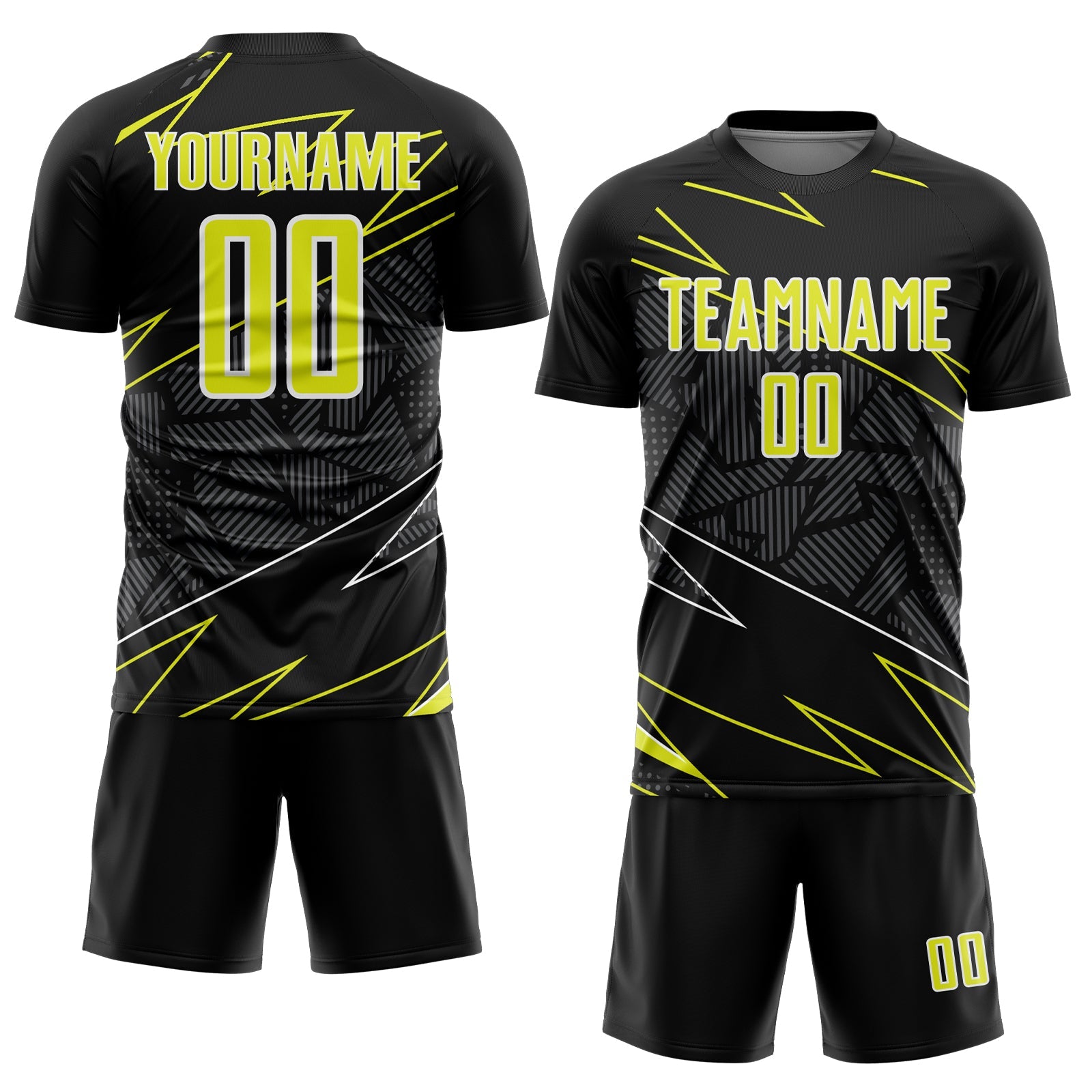 Custom Black Neon Yellow-White Lines Sports Sublimation Soccer Uniform Jersey