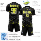 Custom Black Neon Yellow-White Lines Sports Sublimation Soccer Uniform Jersey