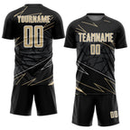 Custom Black Vegas Gold-White Lines Sports Sublimation Soccer Uniform Jersey