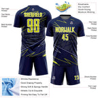 Custom Navy Neon Yellow-White Lines Sports Sublimation Soccer Uniform Jersey