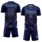 Custom Navy Silver Lines Sports Sublimation Soccer Uniform Jersey