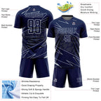Custom Navy Silver Lines Sports Sublimation Soccer Uniform Jersey
