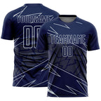 Custom Navy Silver Lines Sports Sublimation Soccer Uniform Jersey