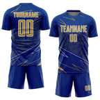 Custom Royal Old Gold-White Lines Sports Sublimation Soccer Uniform Jersey