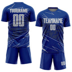 Custom Royal Gray-White Lines Sports Sublimation Soccer Uniform Jersey