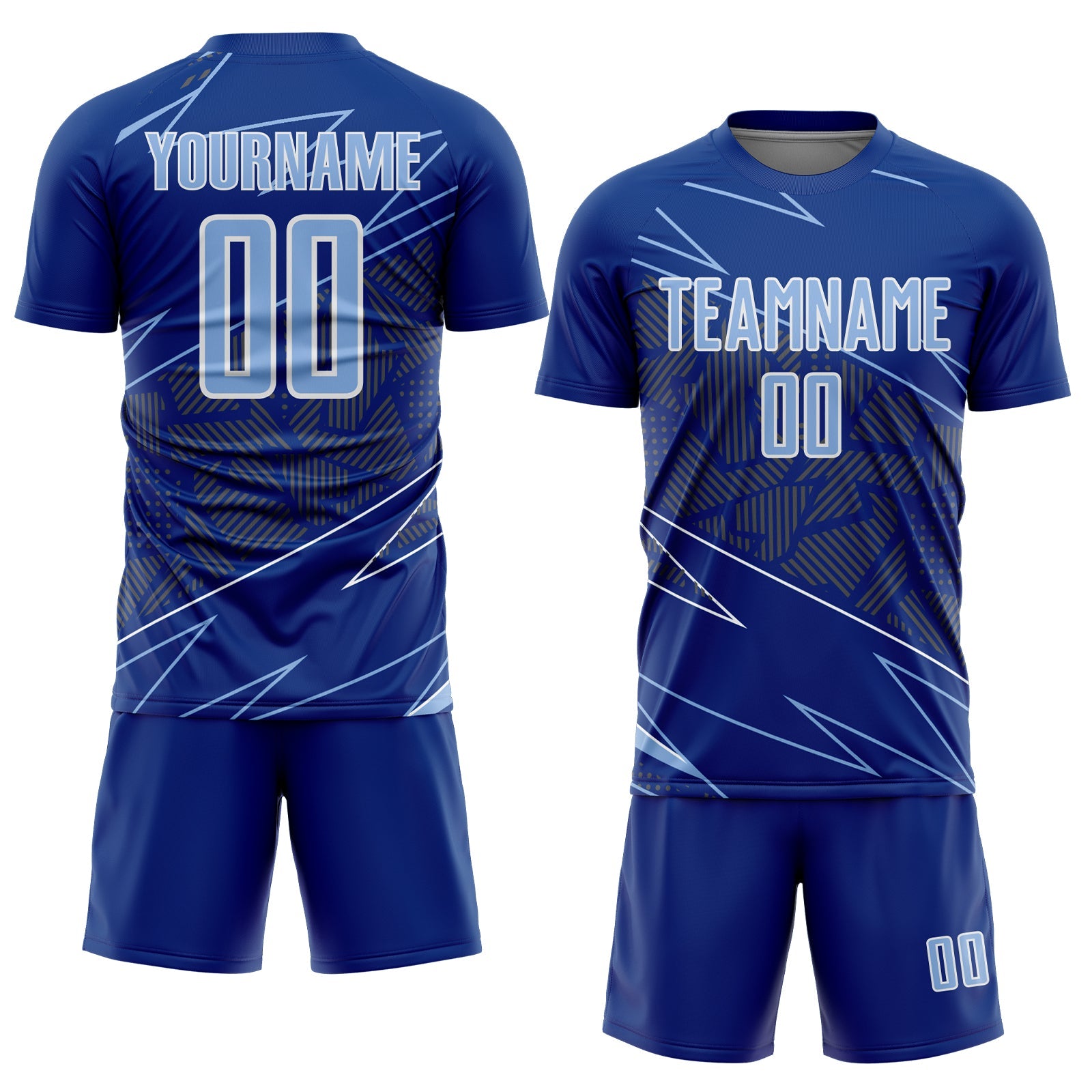 Custom Royal Light Blue-White Lines Sports Sublimation Soccer Uniform Jersey