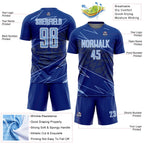 Custom Royal Light Blue-White Lines Sports Sublimation Soccer Uniform Jersey