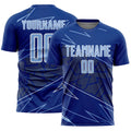 Custom Royal Light Blue-White Lines Sports Sublimation Soccer Uniform Jersey