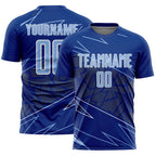 Custom Royal Light Blue-White Lines Sports Sublimation Soccer Uniform Jersey