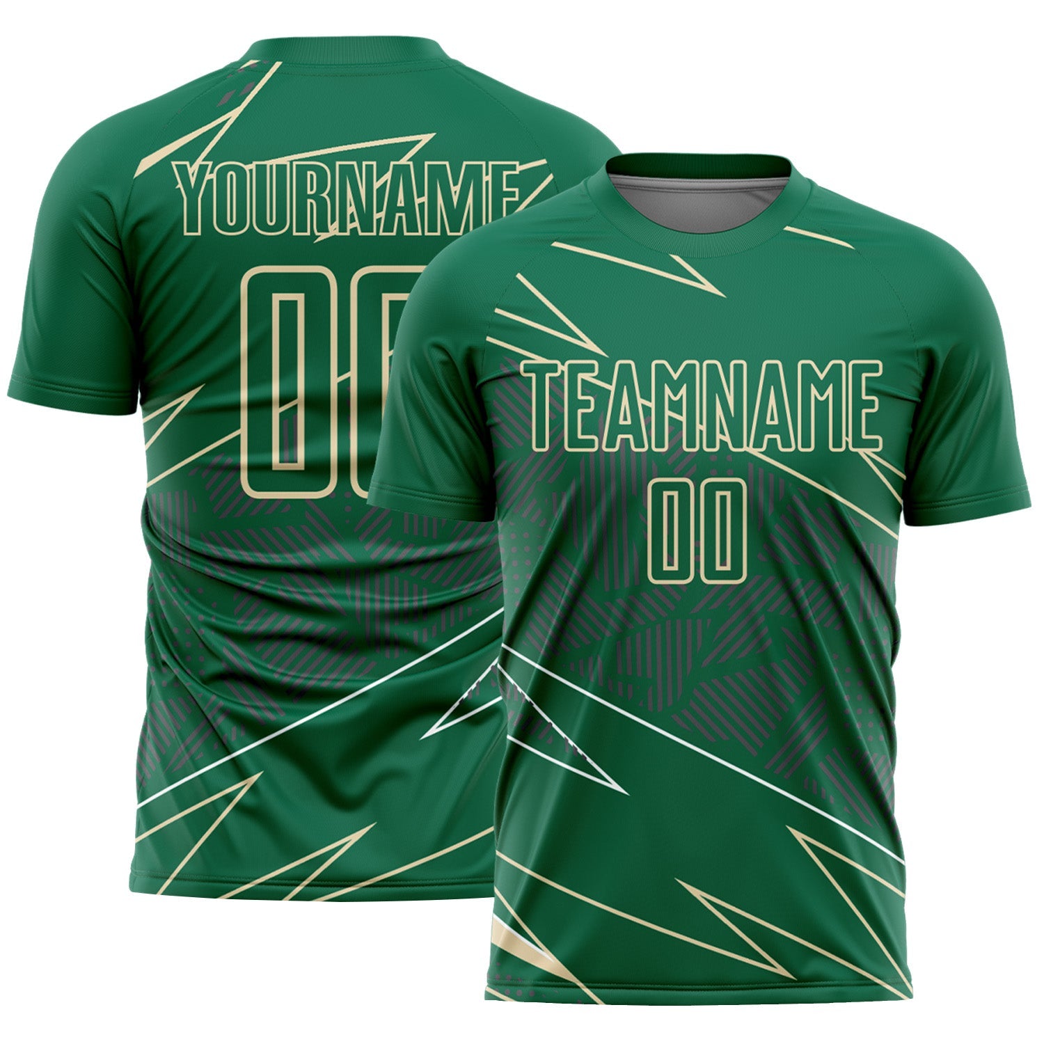 Custom Kelly Green Cream Lines Sports Sublimation Soccer Uniform Jersey