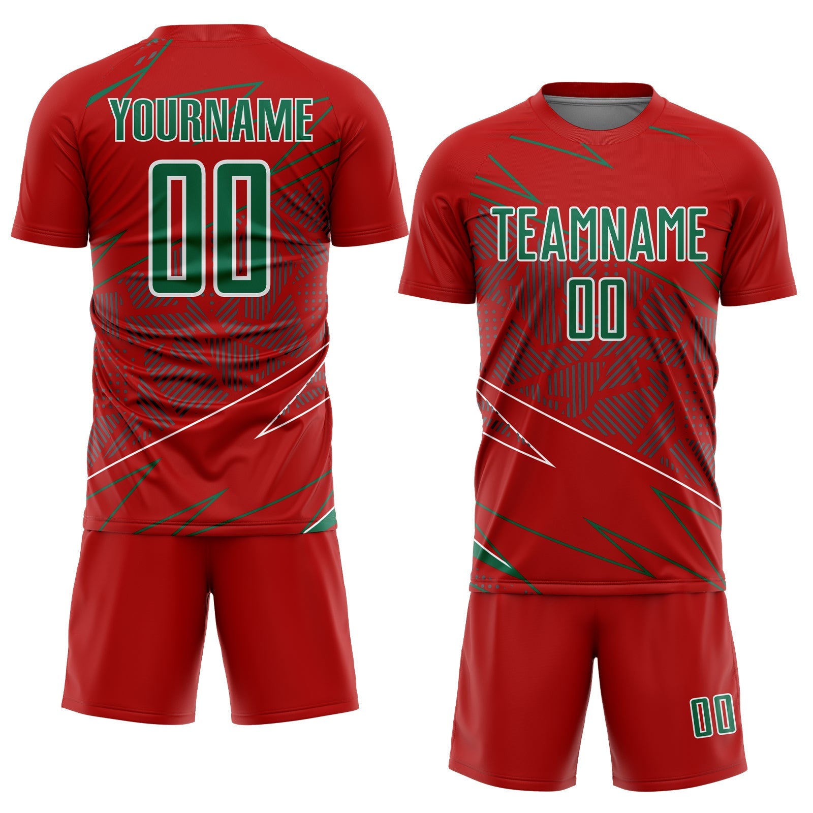 Custom Red Kelly Green-White Lines Sports Sublimation Soccer Uniform Jersey