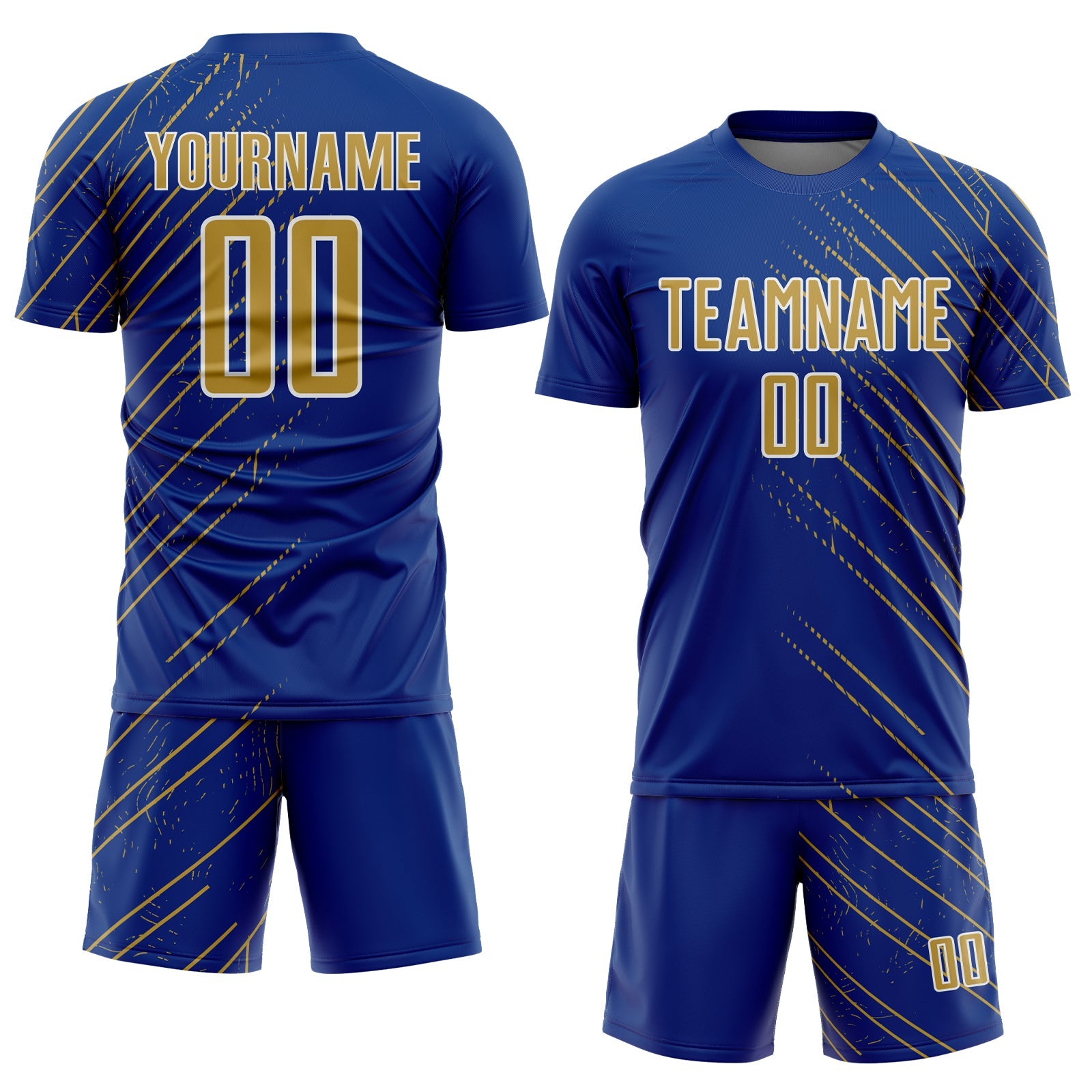 Custom Royal Old Gold-White Lines Sports Sublimation Soccer Uniform Jersey