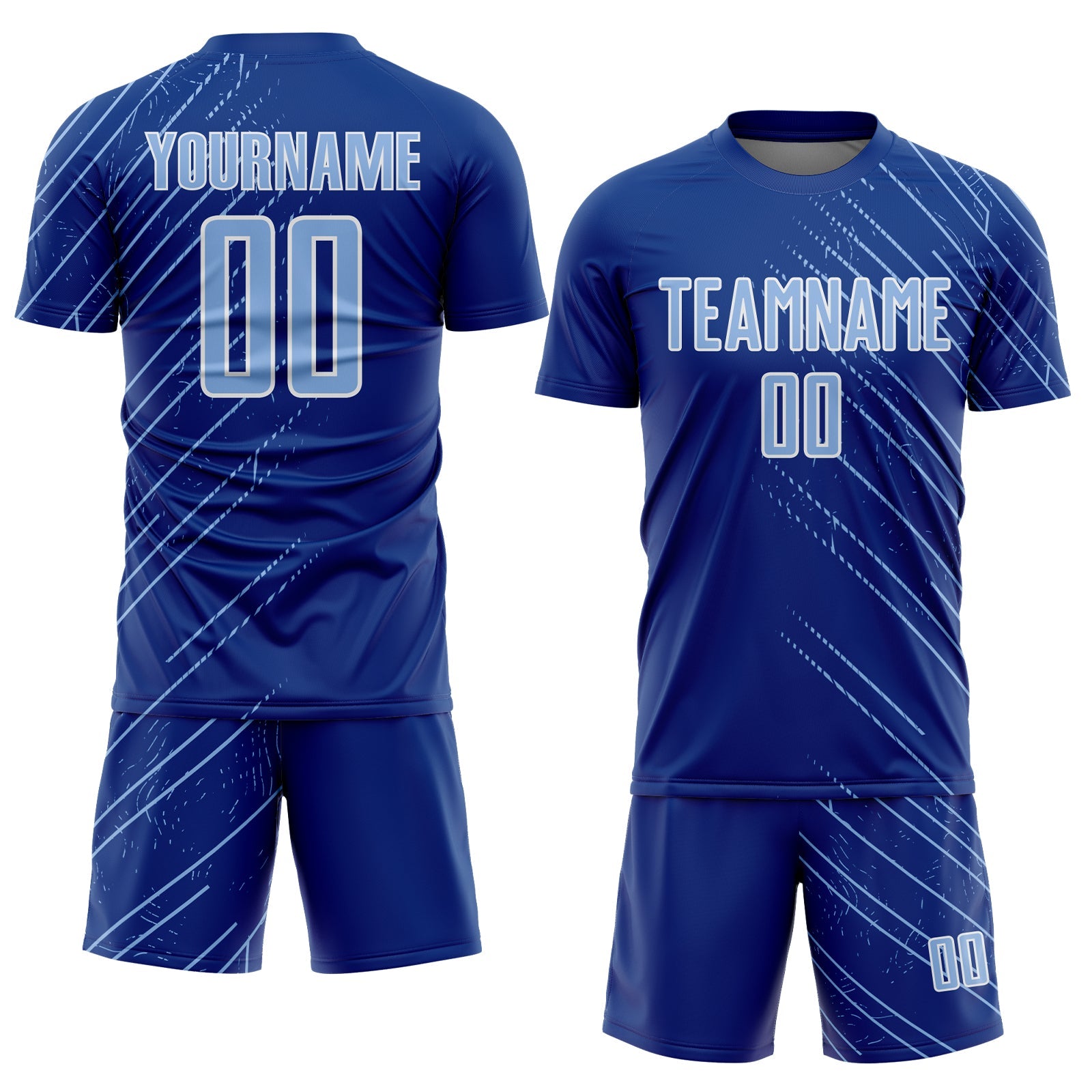 Custom Royal Light Blue-White Lines Sports Sublimation Soccer Uniform Jersey