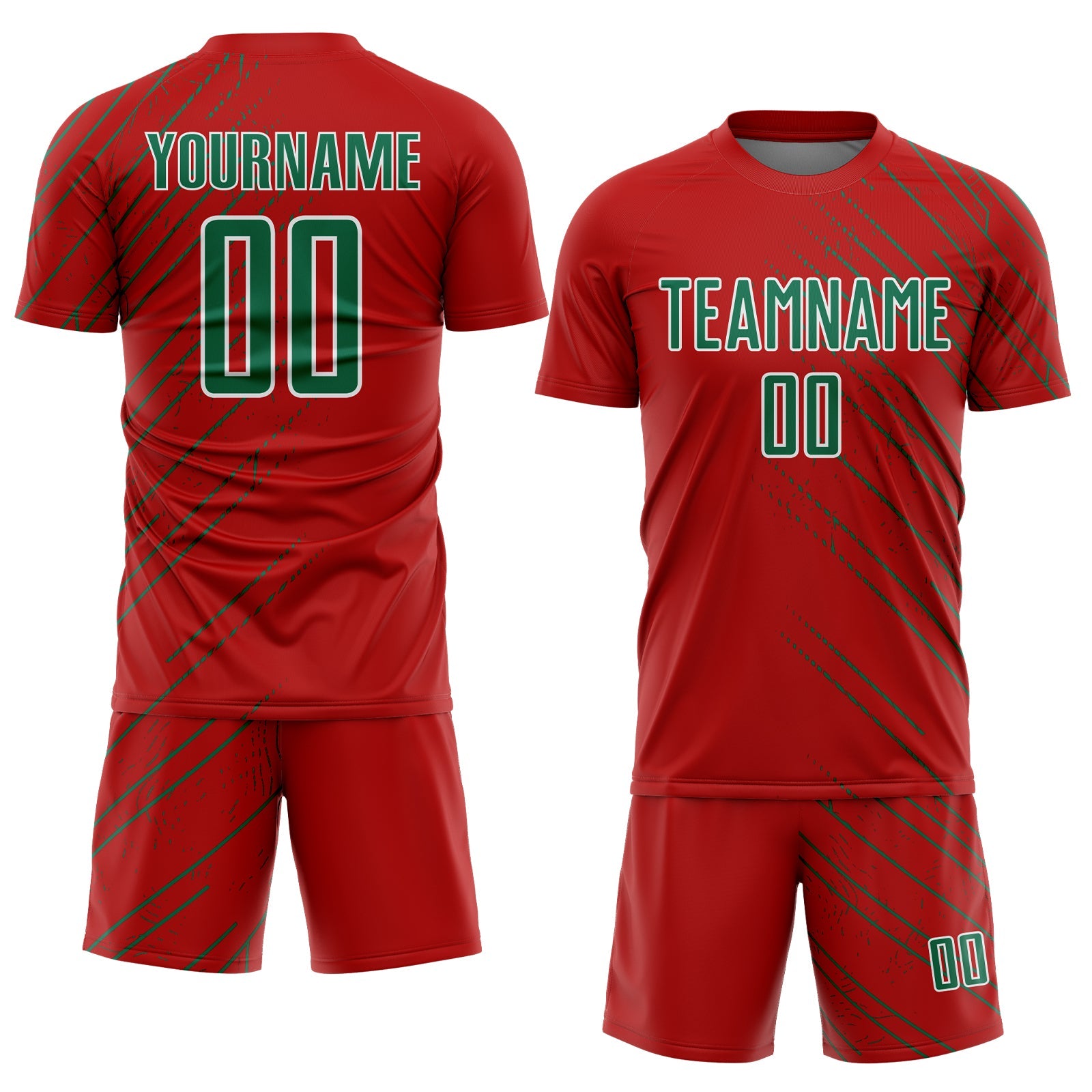 Custom Red Kelly Green-White Lines Sports Sublimation Soccer Uniform Jersey