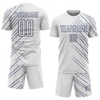 Custom White Navy Lines Sports Sublimation Soccer Uniform Jersey