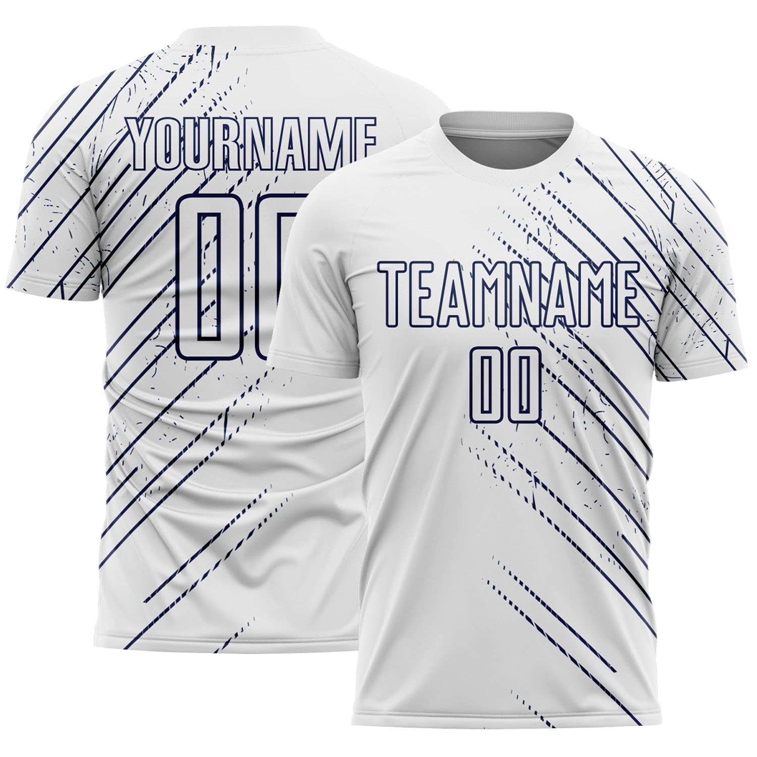 Custom White Navy Lines Sports Sublimation Soccer Uniform Jersey