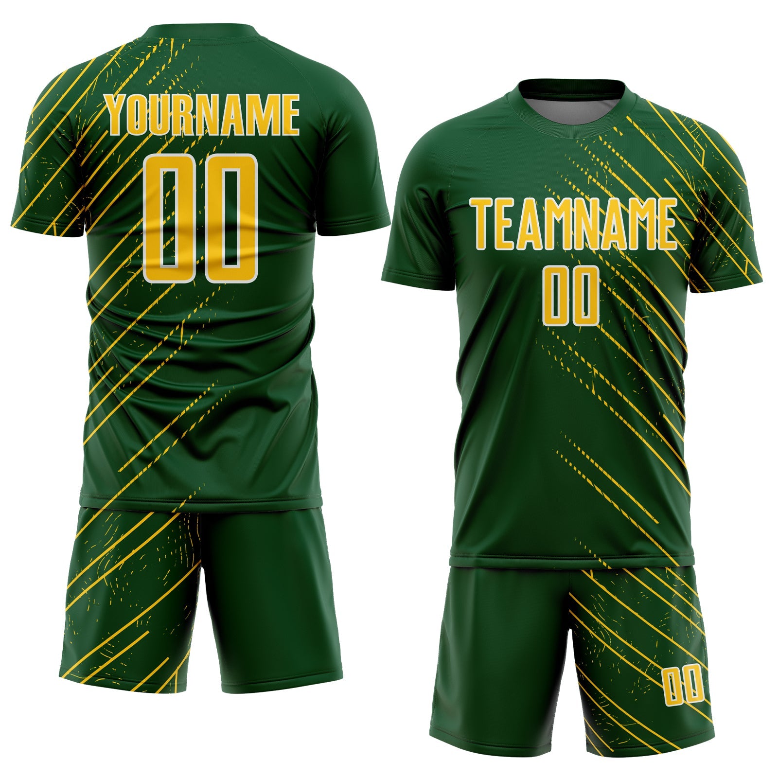 Custom Green Yellow-White Lines Sports Sublimation Soccer Uniform Jersey