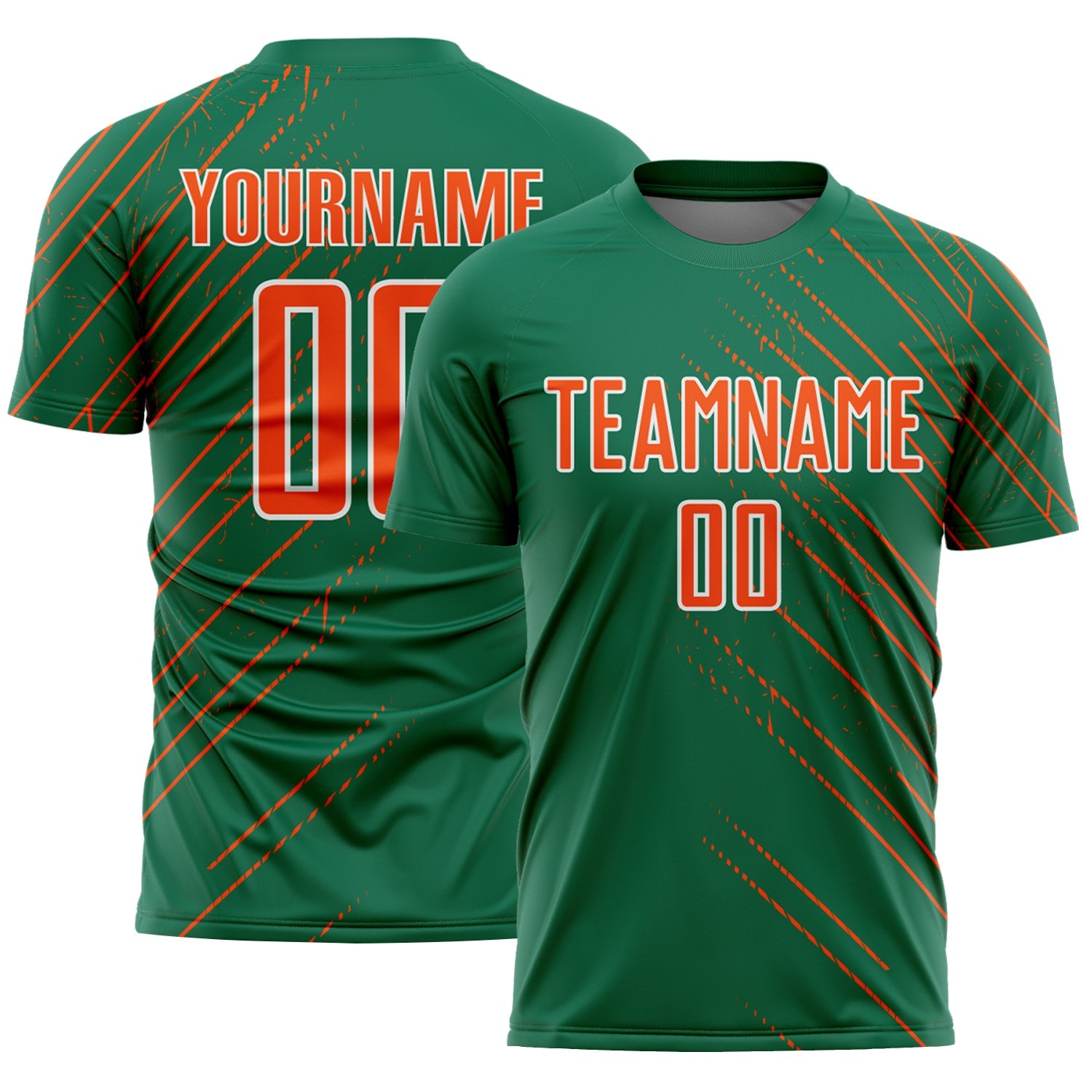 Custom Kelly Green Orange-White Lines Sports Sublimation Soccer Uniform Jersey