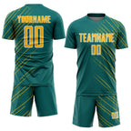 Custom Teal Gold-White Lines Sports Sublimation Soccer Uniform Jersey