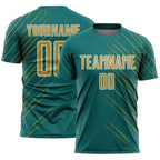 Custom Teal Old Gold-White Lines Sports Sublimation Soccer Uniform Jersey