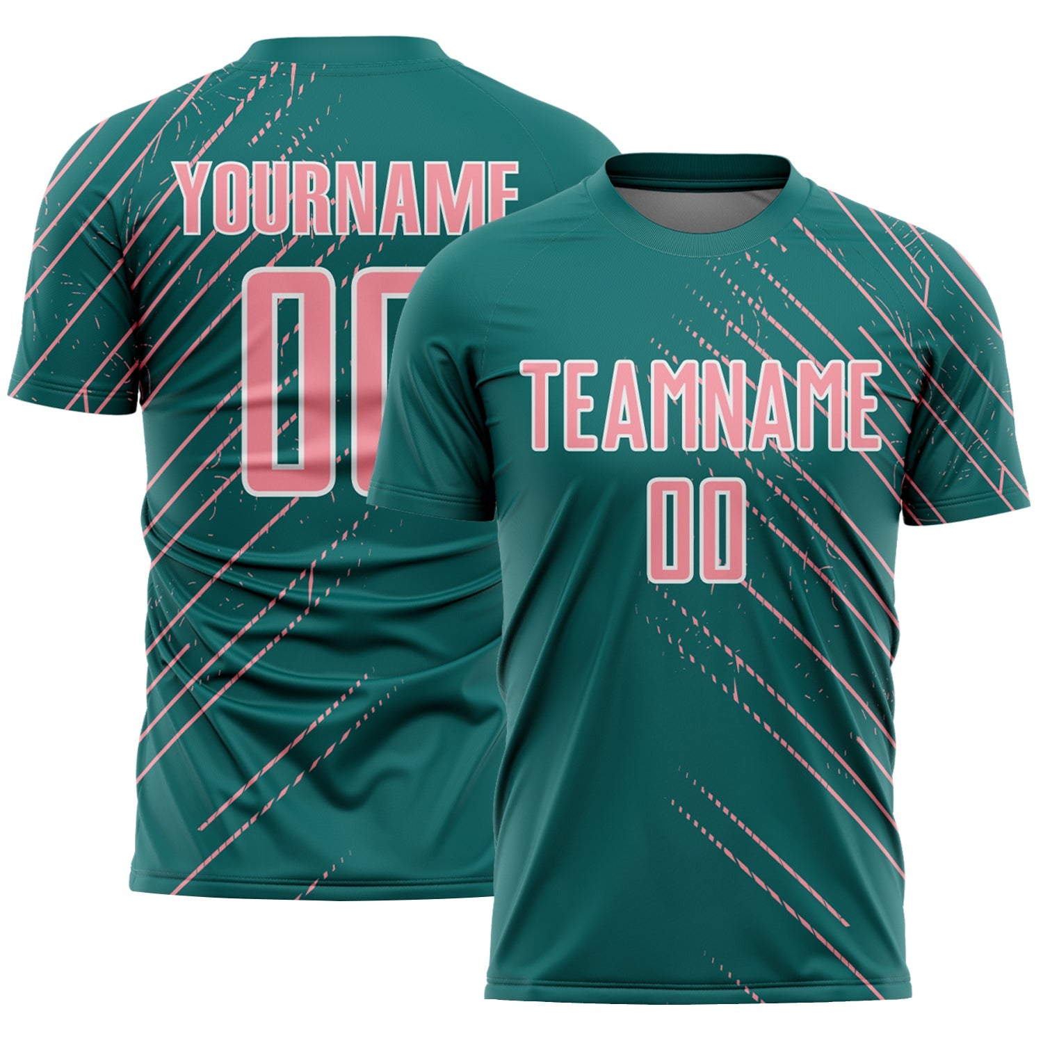 Custom Teal Medium Pink-White Lines Sports Sublimation Soccer Uniform Jersey