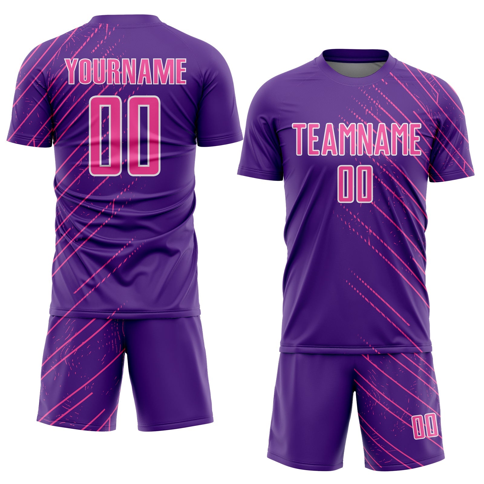 Custom Purple Pink-White Lines Sports Sublimation Soccer Uniform Jersey