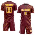 Custom Burgundy Gold-White Lines Sports Sublimation Soccer Uniform Jersey