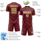 Custom Burgundy Old Gold-White Lines Sports Sublimation Soccer Uniform Jersey