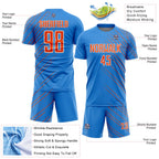 Custom Powder Blue Orange-White Lines Sports Sublimation Soccer Uniform Jersey