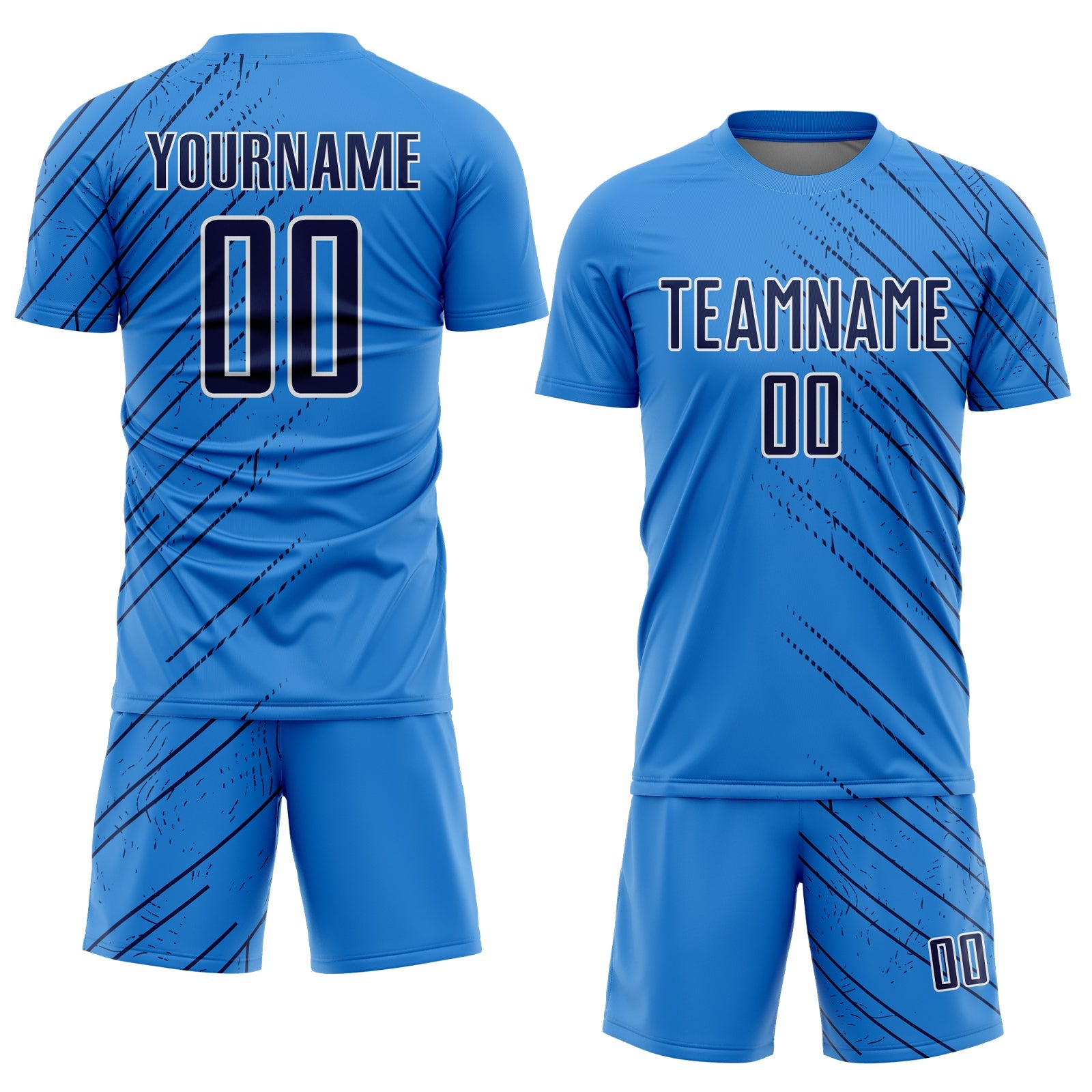 Custom Powder Blue Navy-White Lines Sports Sublimation Soccer Uniform Jersey