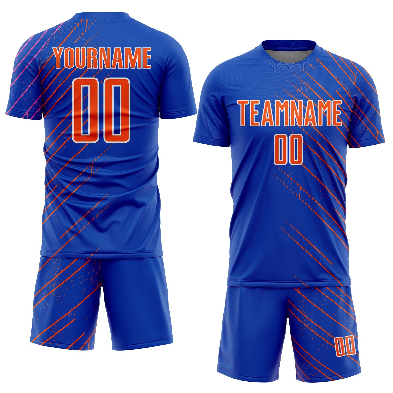 Custom Thunder Blue Orange-White Lines Sports Sublimation Soccer Uniform Jersey