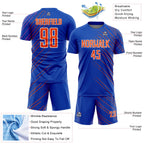 Custom Thunder Blue Orange-White Lines Sports Sublimation Soccer Uniform Jersey