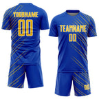 Custom Thunder Blue Yellow-White Lines Sports Sublimation Soccer Uniform Jersey
