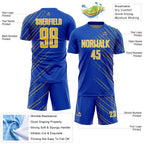 Custom Thunder Blue Yellow-White Lines Sports Sublimation Soccer Uniform Jersey